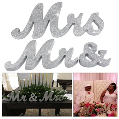 Afbeelding van Dproptel MR &amp; MRS teken bruiloft lieverd tafel decoratie, heer en mevrouw letters decoratieve voor foto rekwisieten partij banner douche cadeau (zilver)
