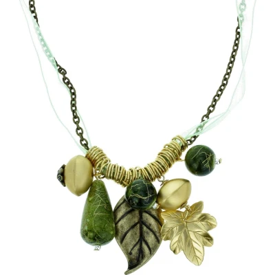 Afbeelding van Behave Groene ketting met lint en blaadjes hangers