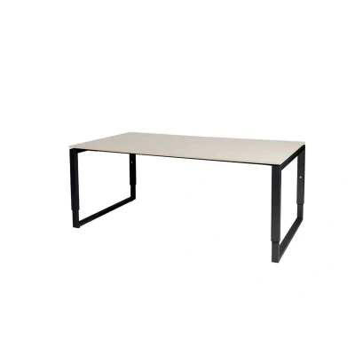 Afbeelding van Domino Plus vergadertafel, hoogte instelbaar (62 85cm) met 180x100cm &#039;zwevend&#039; robson eiken 25mm blad en zwart (RAL9011) O poot frame