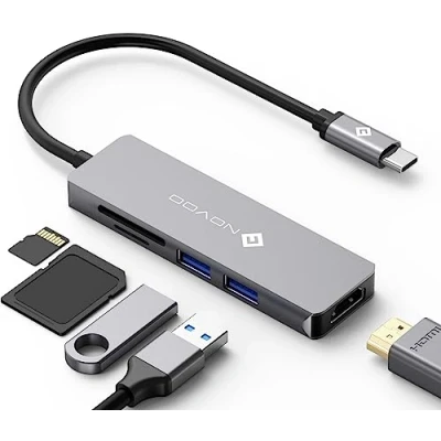 Afbeelding van NOVOO 5 in 1 USB C hub met HDMI 4K adapter, 2 poorts 3.0, SD poort en Micro kaartlezer voor MacBook Pro 2019/2018, iMac 2017, Huawei Matebook, Google Chromebook Pixel enz.