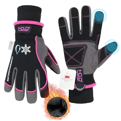 Afbeelding van Waterdichte geïsoleerde werkhandschoenen,Thermische winterhandschoenen voor mannen en vrouwen, aanraakscherm, warme ski snowboardhandschoenen koud weer (roze, L)