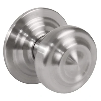 Afbeelding van Amig Deurknop, zilverkleurig, rond, messing, voor toegangsdeuren, model 51, mat verchroomd, diameter 70 mm, hoogte 73,5 inclusief schroef en bevestigingsmoer