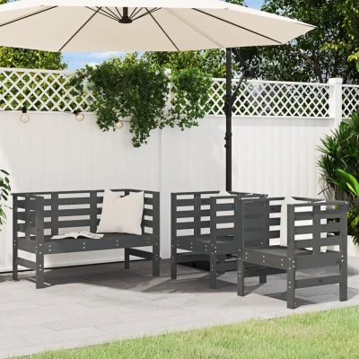 Afbeelding van 3 delige Loungeset massief grenenhout grijs