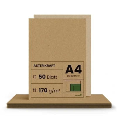Afbeelding van Netuno 50 kraftpapier 170g A4 210x297mm Aster Kraft bruin knutselpapier voor drukwerk etikettering vintage natuurlijk milieuvriendelijk recycled