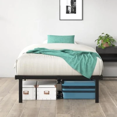 Afbeelding van Zinus Caleb Bedframe met metalen platform, hoogte 36 cm, frame van staal, inklapbaar, opbergruimte onder het bed, eenvoudige montage, tweepersoonsbed
