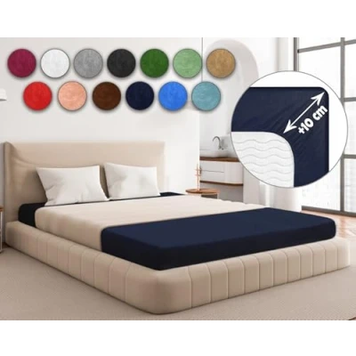 Afbeelding van Sesto Senso Hoeslaken 180 x 200 cm, donkerblauw, voor topper, badstof, met elastiek, 100% katoen