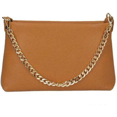 Afbeelding van Cognac Leren Schoudertas Chain Leer Leder Clutches Schoudertassen Dames Tassen