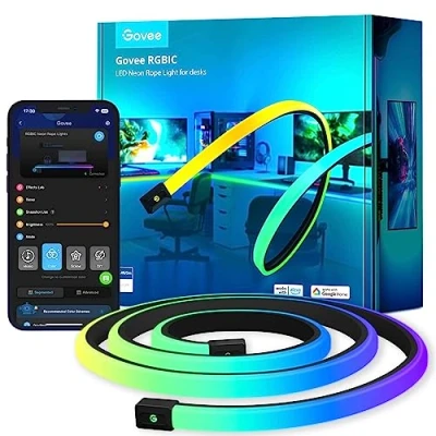 Afbeelding van Govee RGBIC neon ledstrip voor gaming bureau, 5 m ledstrip, op maat te snijden, bord, compatibel met Razer Chroma, 11 muziek, 64+ scène, RGB app besturing