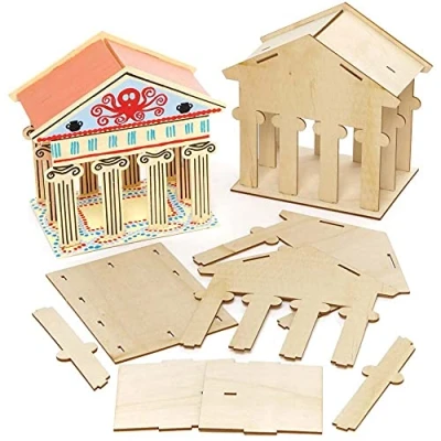 Afbeelding van Baker Ross FE455 Griekse Tempel houten Set van 2, knutselsets voor kinderen om te versieren en laten zien, educatieve activiteit