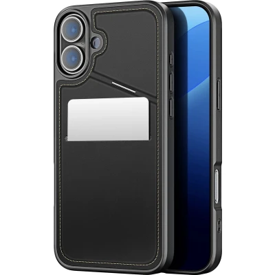 Afbeelding van Dux Ducis Rafi II Series Back Cover met Pasjeshouder en Standfunctie MagSafe Compatible Geschikt voor iPhone 16 Hoesje Zwart