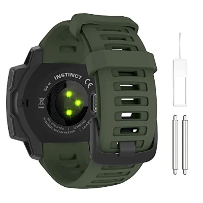 Afbeelding van MoKo Strap Compatible with Garmin Instinct/Instinct Solar/Tactical/Instinct 2 GPS Smartwatch, 22mm Soft Silicone Sport Replacement Watch Band Wristband, Army Green