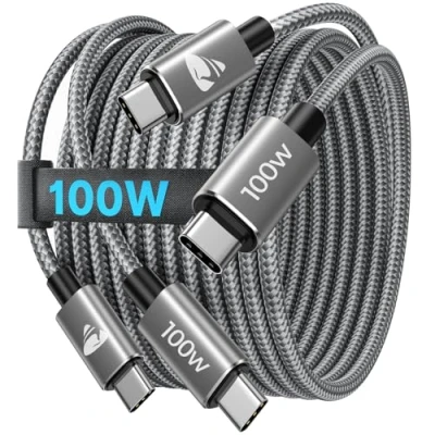Afbeelding van USB C naar kabel, 2 stuks, m + m, 100 W, PD snellaadkabel, nylon, type C, oplaadkabel voor iPhone 15 Pro Max, Samsung S24, S23, S22, S21, iPad Pro, MacBook Pro/Air, Pixel,