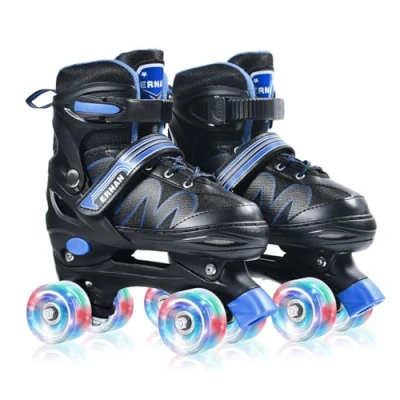 Afbeelding van ERNAN Rolschaatsen kinderen Rollaarzen, 8 oplichtende wielen en 4 maten verstelbaar. voor kinderen, beginners, geschikt binnen buiten (blauw, M)