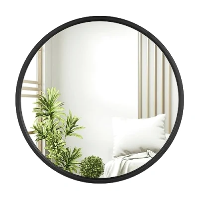 Afbeelding van WOLTU ronde spiegel met zwarte lijst, wandspiegel, 60 cm, moderne hangspiegel voor badkamer, slaapkamer, woonkamer, hal, decoratieve make upspiegel van glas, metaal en MDF