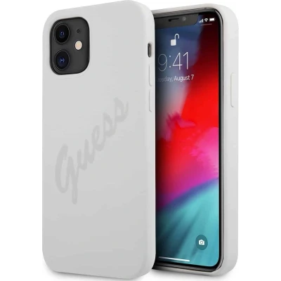 Afbeelding van GUESS Silicone Vintage Backcase Hoesje iPhone 12 Mini Grijs