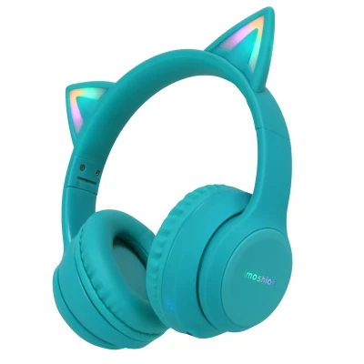 Afbeelding van Kinderkoptelefoon Bluetooth Draadloos Blauw Over Ear USB C Led Light Cat Ear/ Kattenoortjes iMoshion