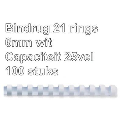 Afbeelding van Bindrug Fellowes 6mm 21rings A4 wit 100stuks