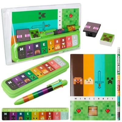 Afbeelding van Minecraft Gevulde etui en briefpapier set voor kinderen, schoolbenodigdheden cadeaus jongens (groen/multi)