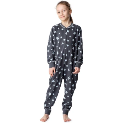 Afbeelding van Merry Style Kinder Pyjama ronde hals lange mouwen broek met zakken Katoen MS MS10 186 PJ Grau Blaue Sterne 110 116