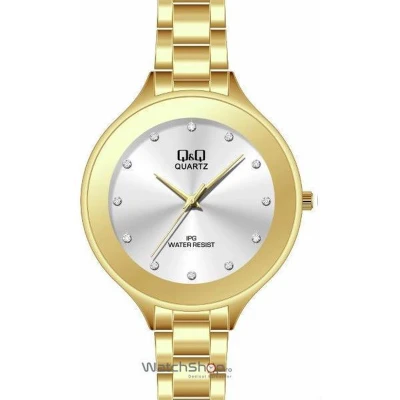 Afbeelding van Q&amp;Q prachtige horloge C185J801Y goudkleurig met mooie steentjes diameter van 48mm