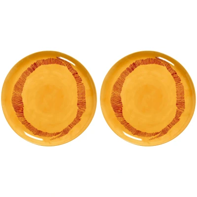 Afbeelding van Serax Ottolenghi Feast bord L Ø26,5 cm 2 pack Yellow stripes red