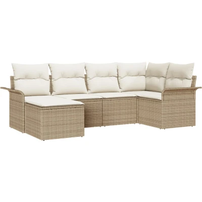 Afbeelding van vidaXL 6 delig Tuinsofa Set met Kussens Beige Poly Rattan