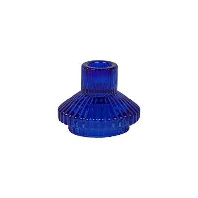 Afbeelding van Talking Tables Blauwe glazen kandelaar houder Kleine geribbelde kaarsenstandaard voor diner kaarsen, kersttafeldecoraties, woondecoratie, accessoires of feest, FOREST HOLD SML BLU, kobaltblauw