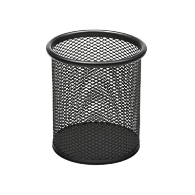 Afbeelding van OSCO Zwarte Wiremesh ronde pennenpot, potloodhouder, bureau opgeruimd, kantoororganizer, make up opslag, cosmetica display, 10,4 x 9 cm (h b d)