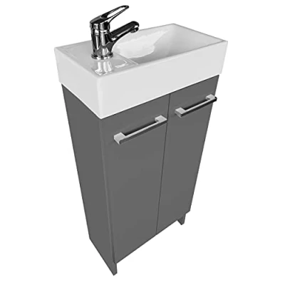 Afbeelding van paplinskimoebel wastafelonderkast met wastafel 81 cm x 40 22 cm, gastentoilet badmeubel kleine kast 40cm, badkamerkast (grafiet)