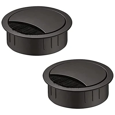 Afbeelding van Gedotec Samos, kabeldoorvoer voor bureau, zwart, metalen kabelgeleiding om in te drukken, boorgat 60 mm, 2 stuks, stalen kabeluitgang rond, kantoormeubels, tafel, camper