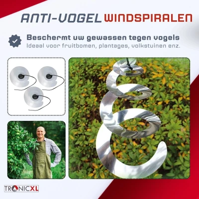 Afbeelding van TronicXL 3 x windspiraal voor vogelbescherming vogelafwering Aweermiddel reflecterende vogelverschrikker spiraal windspel