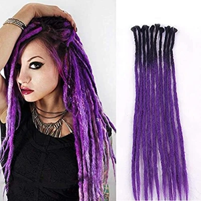 Afbeelding van Synthetische dreads 61 cm 10 strengen ombre zwart en paars dreadlocks extensions reggae handgemaakt gevlochten haar