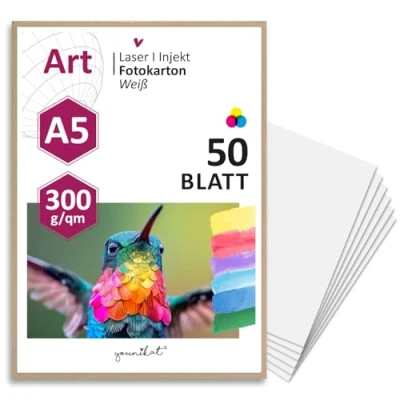 Afbeelding van younikat Set van 50 blanco knutselkarton, DIN A5, 300 g/m², doe het zelf om vorm te geven, knutselen, schilderen en beschrijven, scrapbooking, XL ansichtkaart, uitnodigingskaart vouwen, dv_367