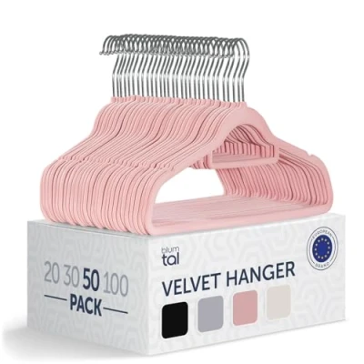 Afbeelding van Blumtal Kledinghangers Velvet Fluweel Oud Roze Set van 50