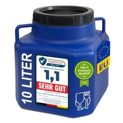 Afbeelding van plasteo® 10 liter brede hals met deksel en handgrepen, rechthoekig, blauw, geschikt voor levensmiddelen BPA vrij, kunststof vat, universeel dekselvat, watervat, regenton, opslagvat, blauw