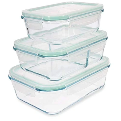 Afbeelding van Navaris glazen vershoudbakjes 3 stuks Meal prep bakjes met deksel 3x vershouddoos van glas BPA vrij Luchtdicht Bewaarbakjes in maten