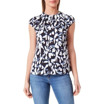 Afbeelding van comma blousetop met all over print en plooien zwart/wit