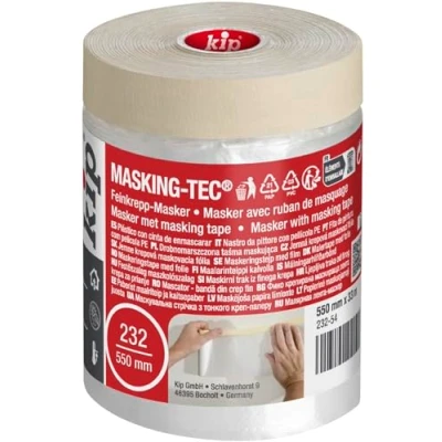 Afbeelding van Kip Tape 232 54 fijncrêpemasker, afdekfolie met afplakband voor het verven en lakken, bescherming tegen kleurvlekken, 550 mm x 33 m