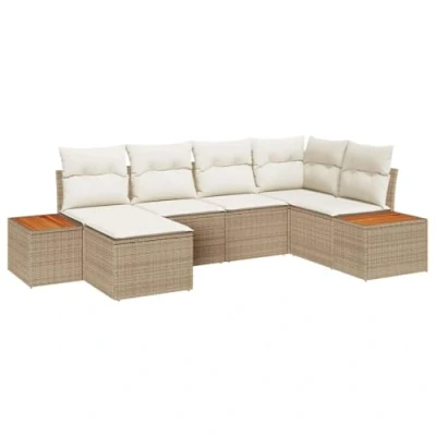 Afbeelding van vidaXL 6 delige tuinset met kussens in beige Poly Rattan en Acacia