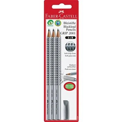 Afbeelding van Faber Castell Potlood FC Grip 2001 B met gomdop 3st. op blister