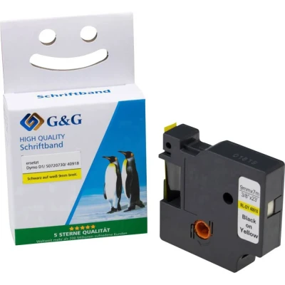 Afbeelding van Labeltape G&amp;G 15567 Compatibel vervangt DYMO 40918 Tapekleur: Geel Tekstkleur: Zwart 9 mm 7 m