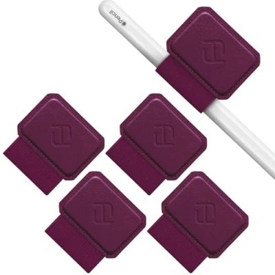 Afbeelding van Fintie 4 stuks zelfklevende penhouders voor Apple Pencil en stylus pen, elastische kunstleren penlushouder notitieboek, kalender, tablet, map, lila