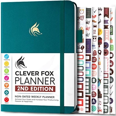 Afbeelding van Clever Fox Planner 2e editie Kleurrijke wekelijkse en maandelijkse doelplanner, tijdmanagement productiviteitsorganisator, ongedateerd, A5 (Dark Teal)