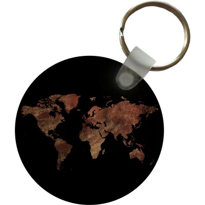 Afbeelding van Sleutelhanger Wereldkaart Vintage Bruin Plastic Rond Uitdeelcadeautjes