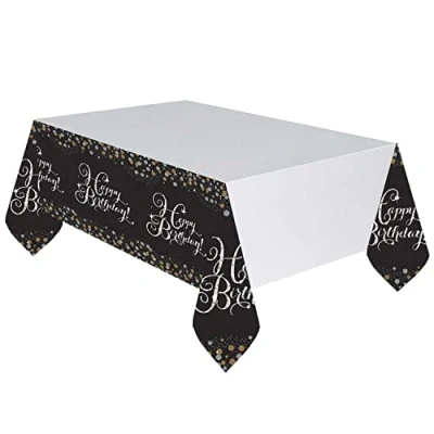 Afbeelding van Tafelkleed Happy Birthday Sparkling zilver goud