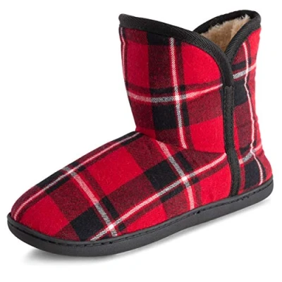 Afbeelding van Polar Dames Memory Foam Indoor Nepbont Fleece Bootie Rubber Zool Comfort Outdoor Anti Slip Duurzame Slippers Red Tartan UK9 / EU42 YC0752
