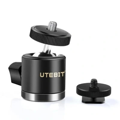 Afbeelding van UTEBIT Mini statiefkop balhoofd met 1/4 flitsschoenadapter 360 draaibaar camera Flitsschoen Kogelgewrichthouder Compatibel voor Nikon, HTC Vive VR