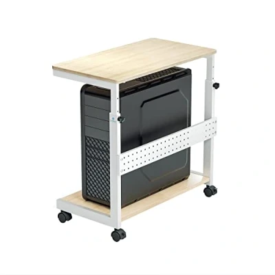 Afbeelding van EUREKA ERGONOMIC In hoogte verstelbare computer tower standaard, pc standaard voor tower, mobiele behuizingsstandaard, universeel CPU met wielen, muispad, esdoornkleur