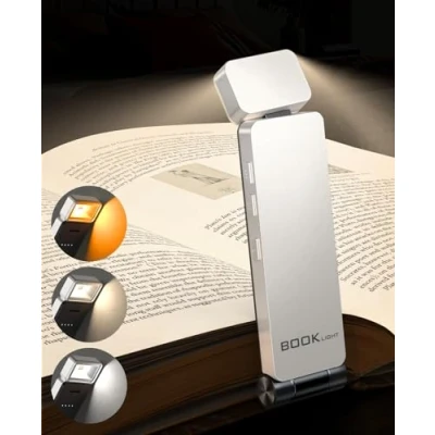 Afbeelding van Tyreses Oplaadbare leeslamp, clip om in bed te lezen, USB, oplaadbaar, 3 kleuren en traploos instelbare helderheden, oogbescherming, cadeau voor boeklezers (wit)