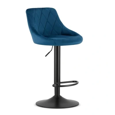 Afbeelding van Barkruk AREX Velvet Blauw, Mat Zwarte Basis, Rugleuning, Modern Design, Hoogte Verstelbaar, 360 Draaibaar, Max. 120 kg